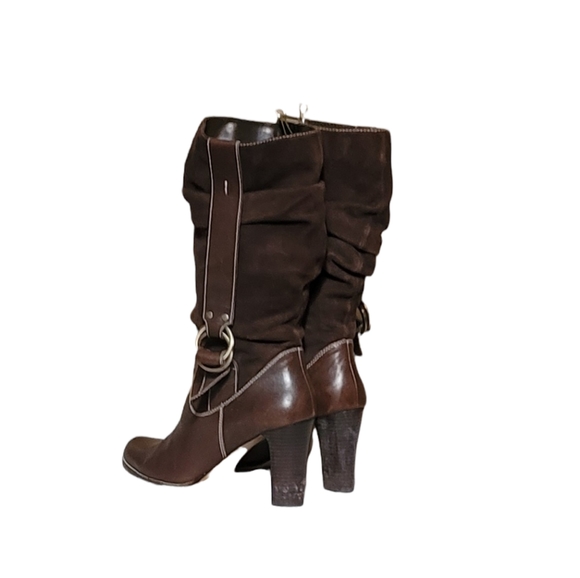 Vintage Women Suede Brown Pull On Boots With Buckle Detail By Nine West Size 10M - Picture 5 of 10